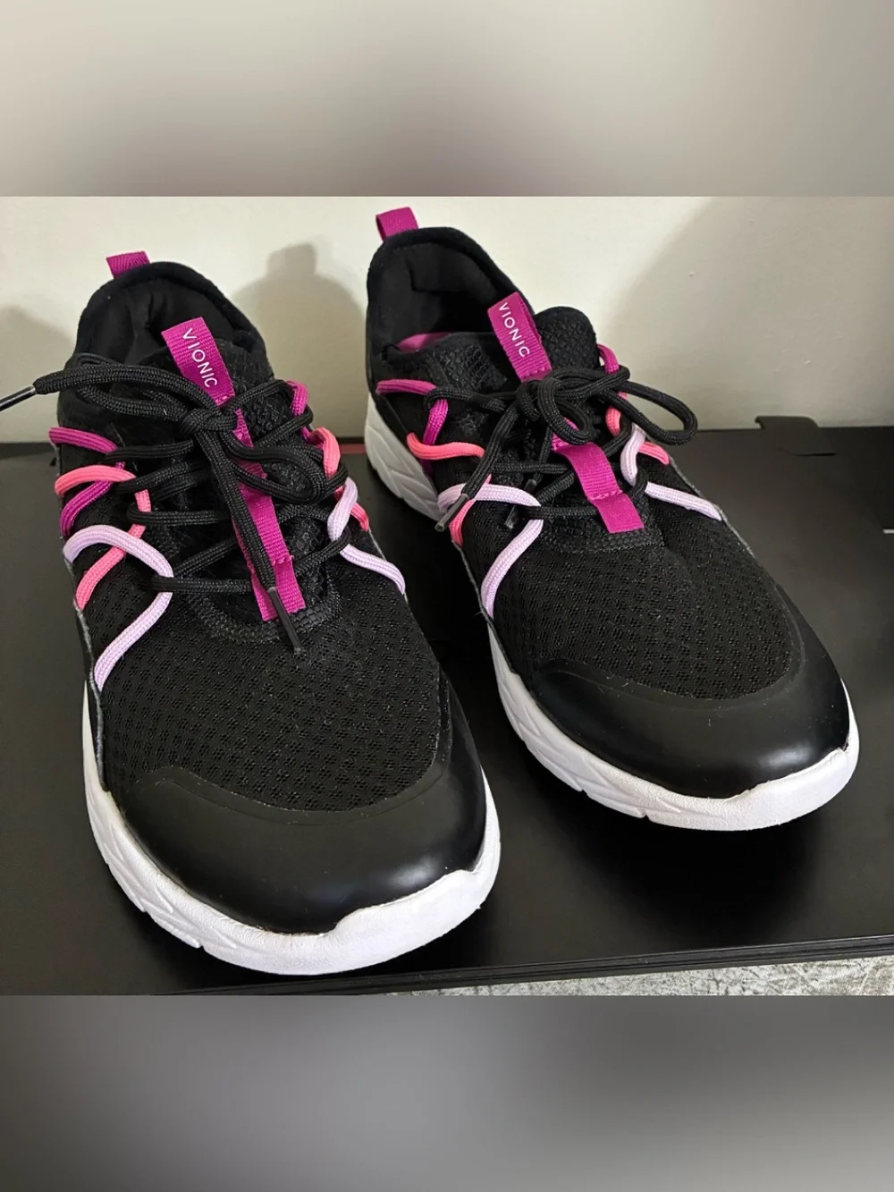 Vionic Black Athletic Sneakers with Pink and Light Pink Accents